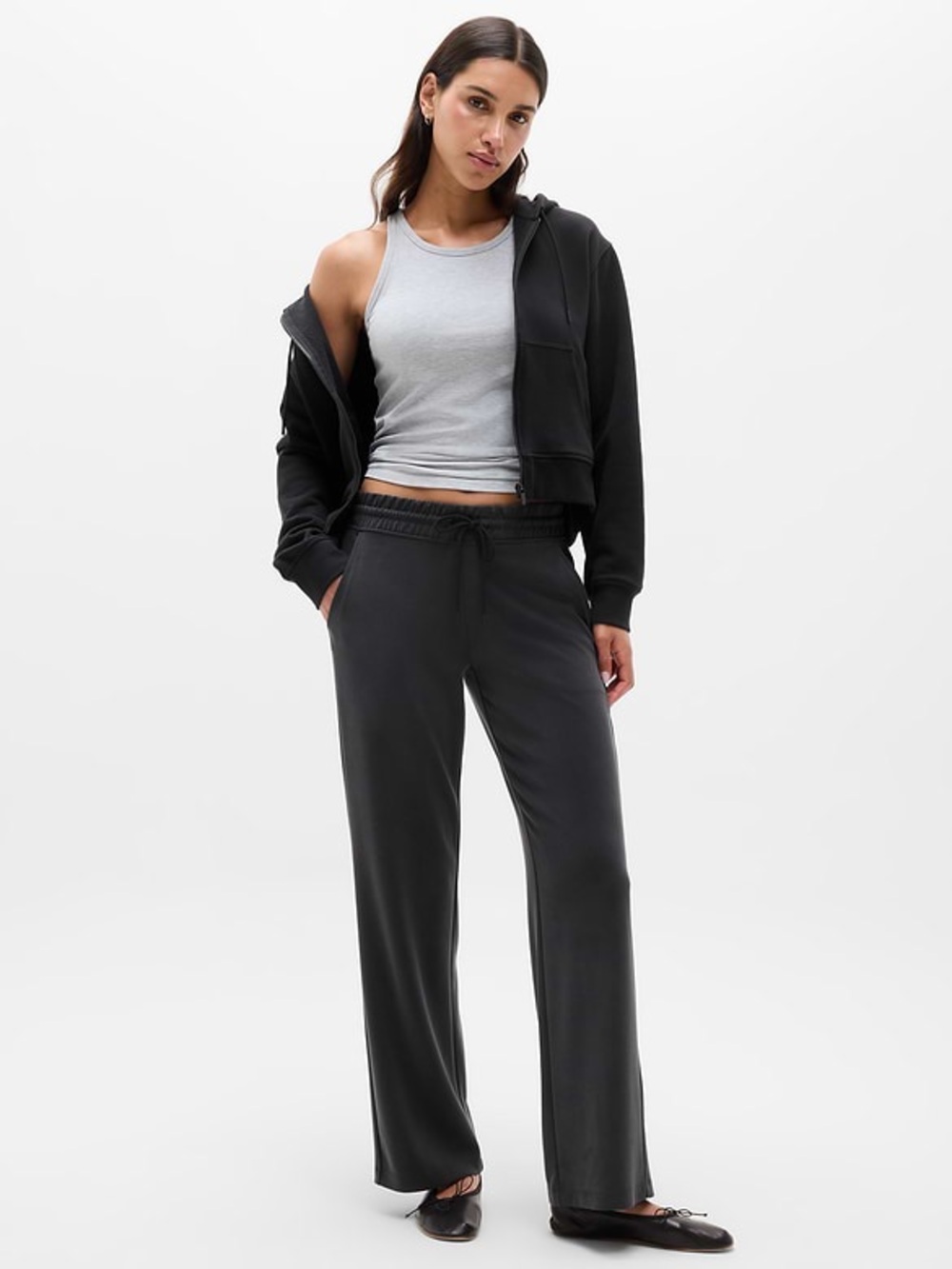 Athleta Seasoft Mid-Rise Pants Black Straight Leg Pull On Athleisure Travel XS T